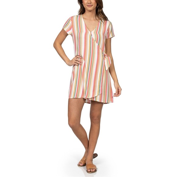 Juniors’ Hurley Candy Striped Wrap Dress - Picture 1 of 9